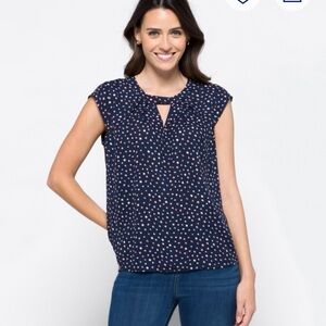 Elegant Navy Sleeveless Blouse with Polka Dots